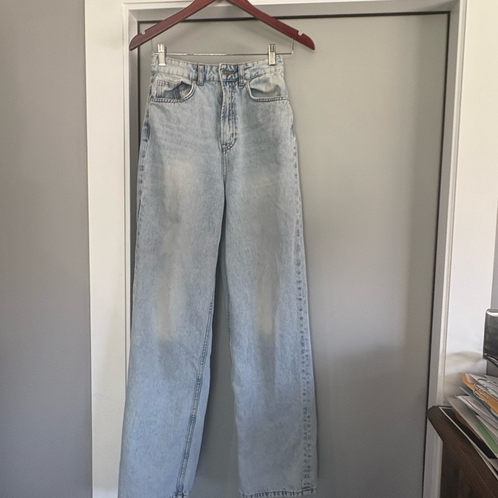 Sale! Divided Light Blue Flare & Wide Leg Jeans, distressed style. Sz 2 - Picture 2 of 11